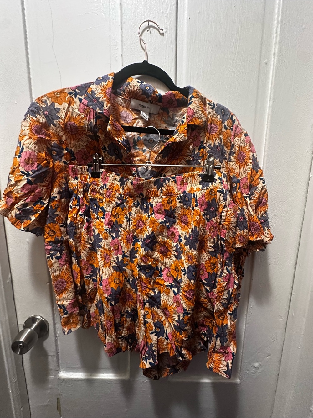 Forever 21 Floral Short Sleeve Top and Shorts Set - Orange Multi